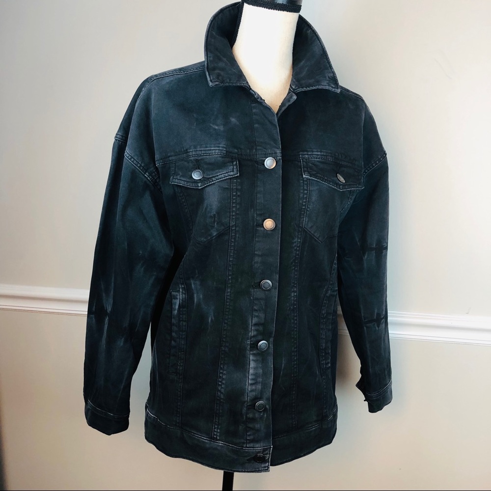 Free people black distressed denim jacket small